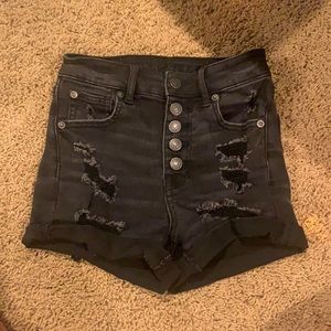 American Eagle Super High Rise Black Denim Shorts - Size 00